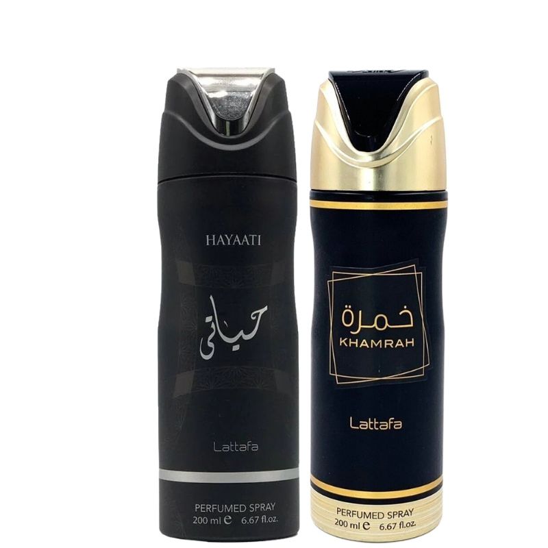 Hayaati Deodorant Spray 200ml + Khamrah Deodorant Spray 200ml by Lattafa (Pack of 2)