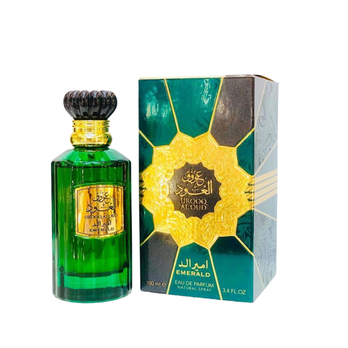 Lattafa Urooq Al Oud Emerald EDP 100ml bottle and box