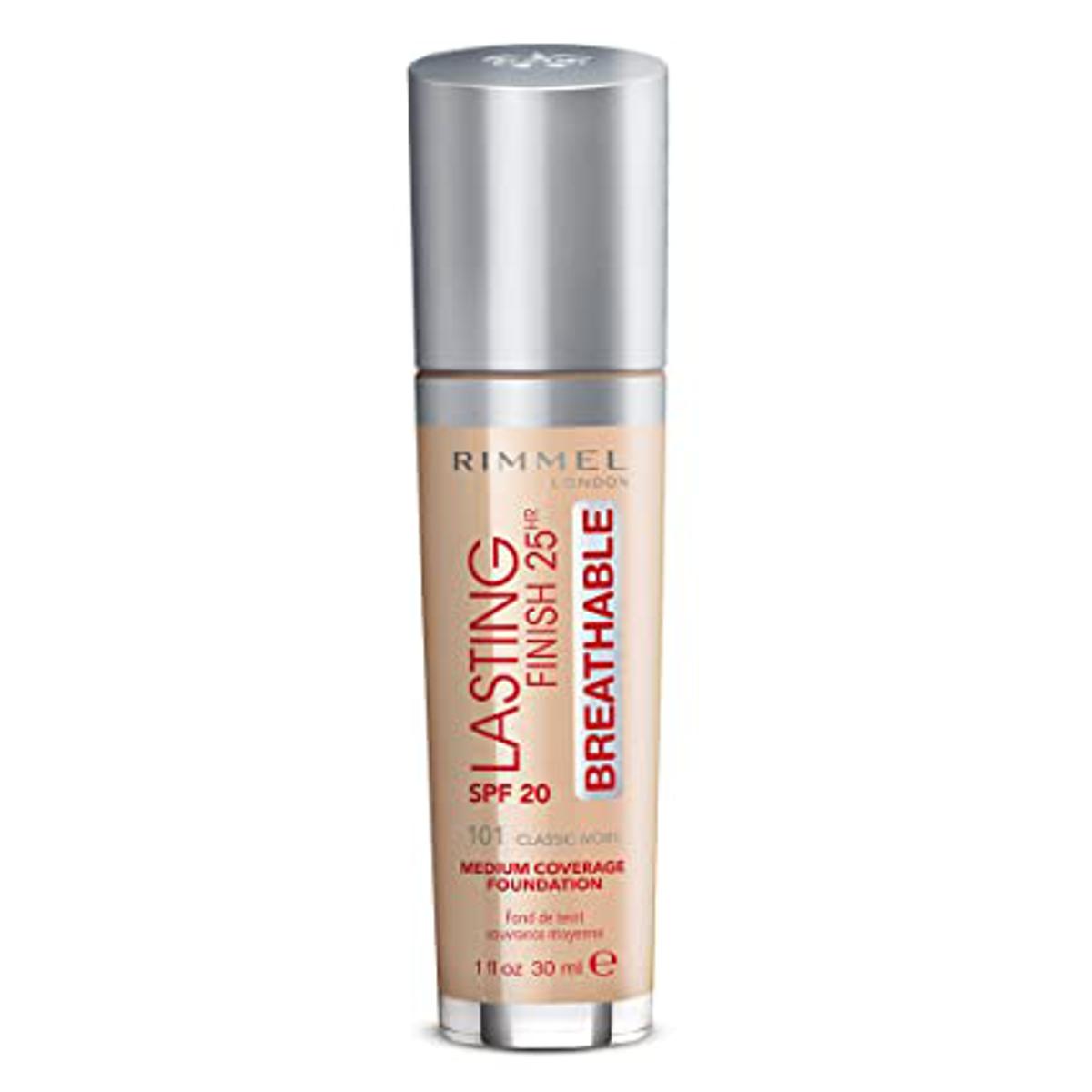 Rimmel London Lasting Finish Breathable Foundation, SPF 20, 101 Classic Ivory, 30ml