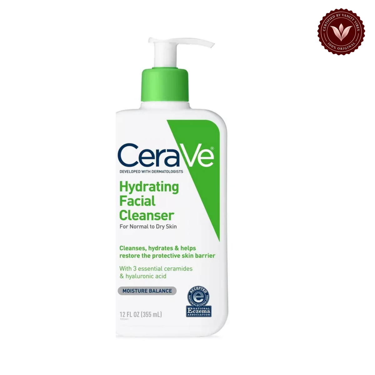 CeraVe Hydrating Facial Cleanser 355 ml front with Vanity Vibes badge