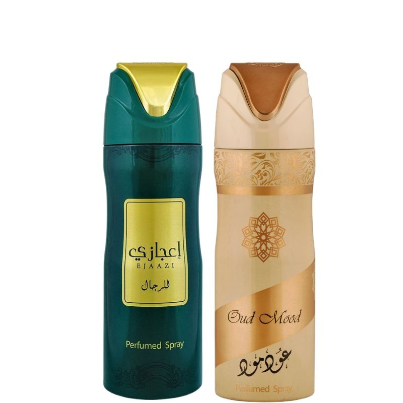 Ejaazi Deodorant Spray 200ml + Oud Mood Deodorant Spray 200ml by Lattafa (Pack of 2)