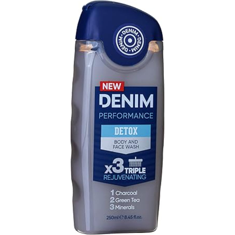 Denim Performance Detox Body and Face Wash X 3 Triple Rejuvenating Charcoal Green Tea Minerals 250 ml