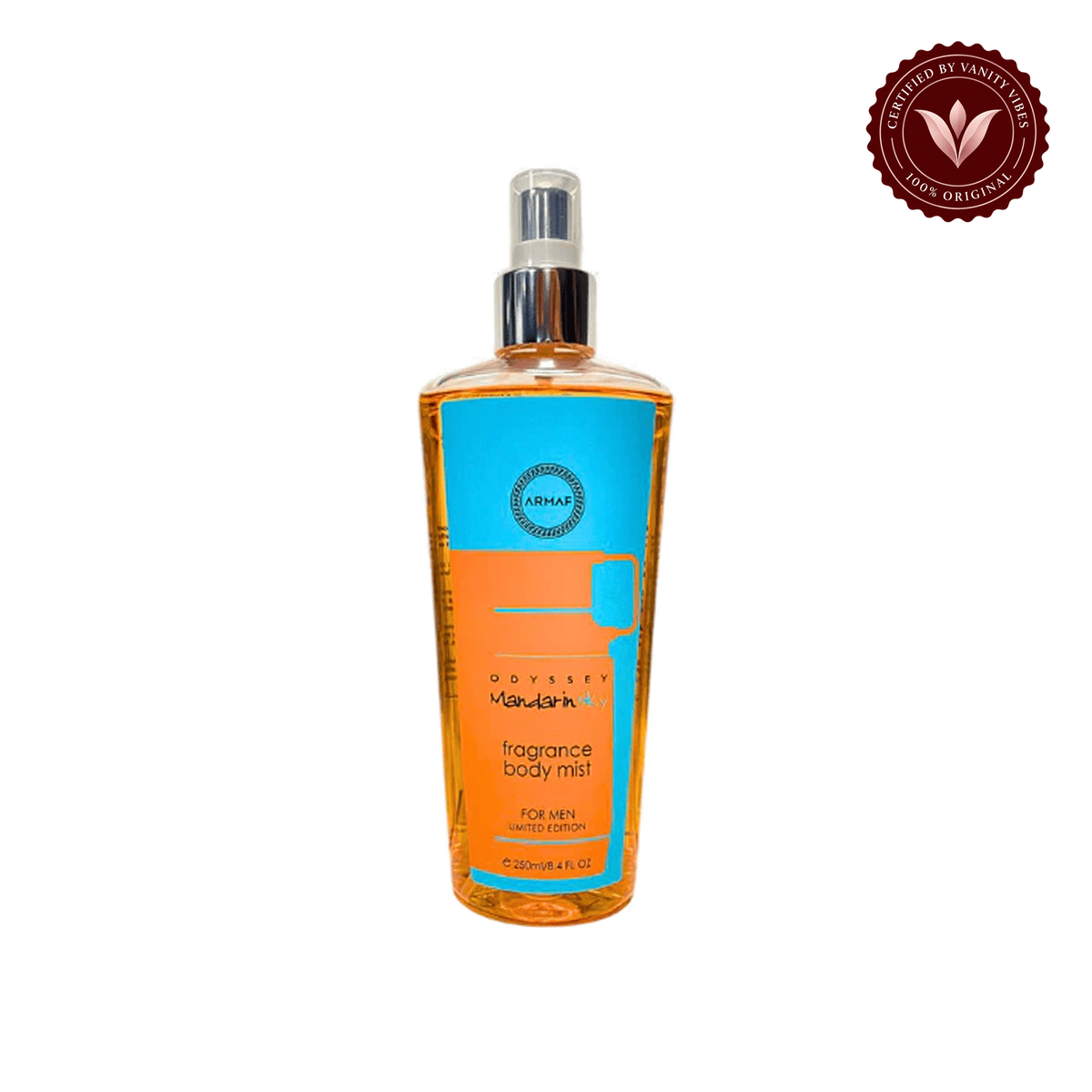 Armaf Odyssey Mandarin Sky for Men Fragrance Body Mist Limited Edition 250ml - Long Lasting Fresh Citrus Masculine Scent — alternate product view, transparent background