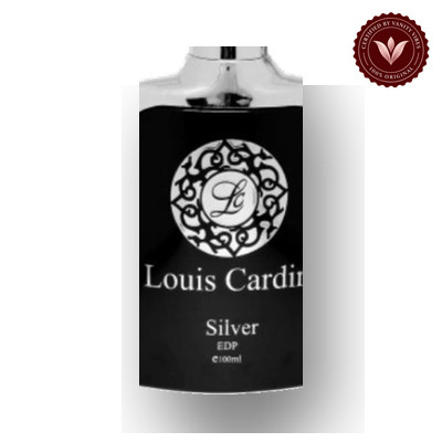 Louis Cardin Silver EDP 100ml Men's Perfume | Pakistan — bottle-only crop, Vanity Vibes badge and soft shadow