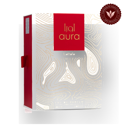 Lattafa Aura EDP 60ml Unisex Perfume | Pakistan — box-only view, Vanity Vibes badge and soft shadow