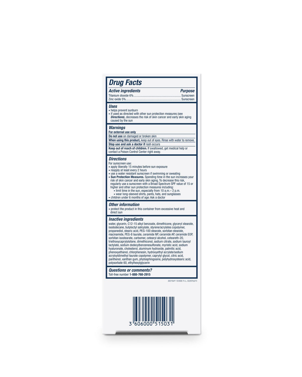 CeraVe Hydrating Mineral Sunscreen SPF 30 Face Lotion carton back label 75 ml
