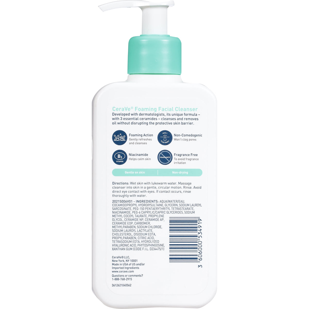 CeraVe Foaming Facial Cleanser 12 fl oz (355 ml), rear label