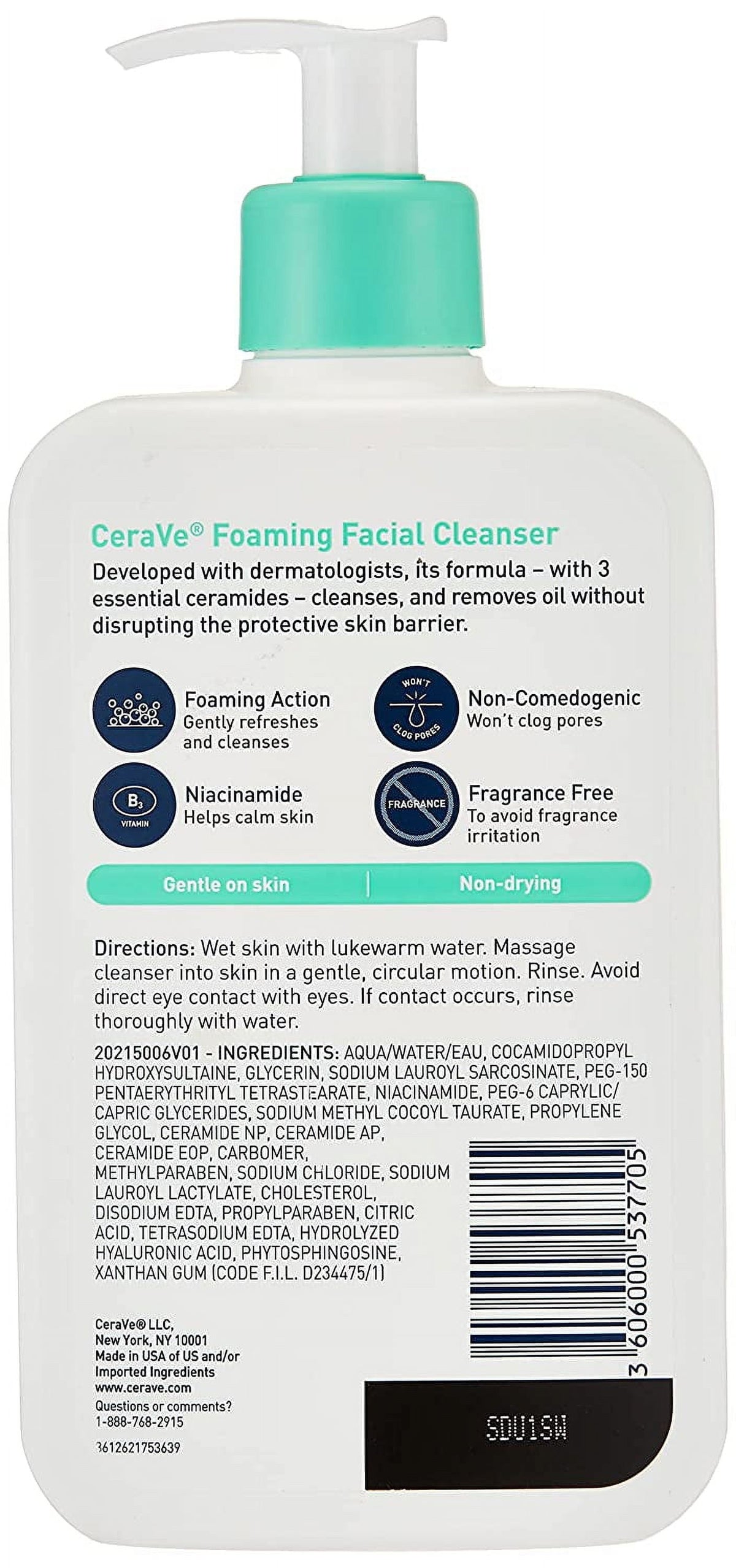 CeraVe Foaming Facial Cleanser 16 fl oz (473 ml), back label