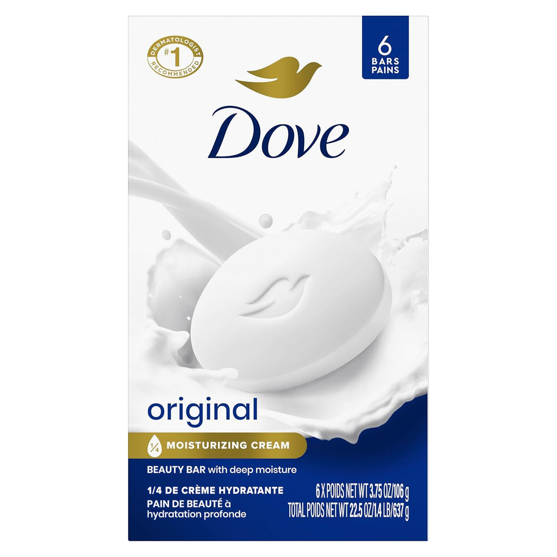 Dove Original Moisturizing Cream Beauty Bar With Deep Moisture 106g (Pack of 6 Soap Bars)