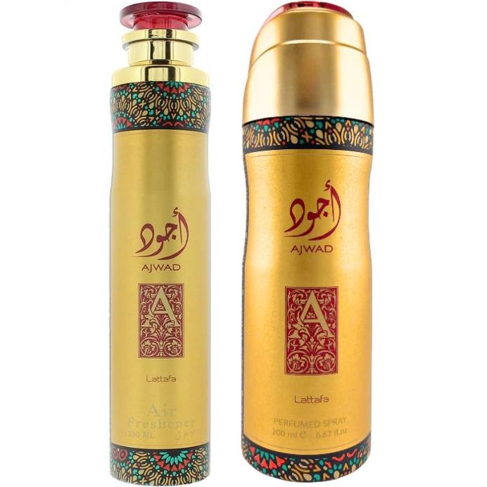 Ajwad Deodorant Spray 200ml + Ajwad Air Freshener by Lattafa 300ml (Pack of 2)
