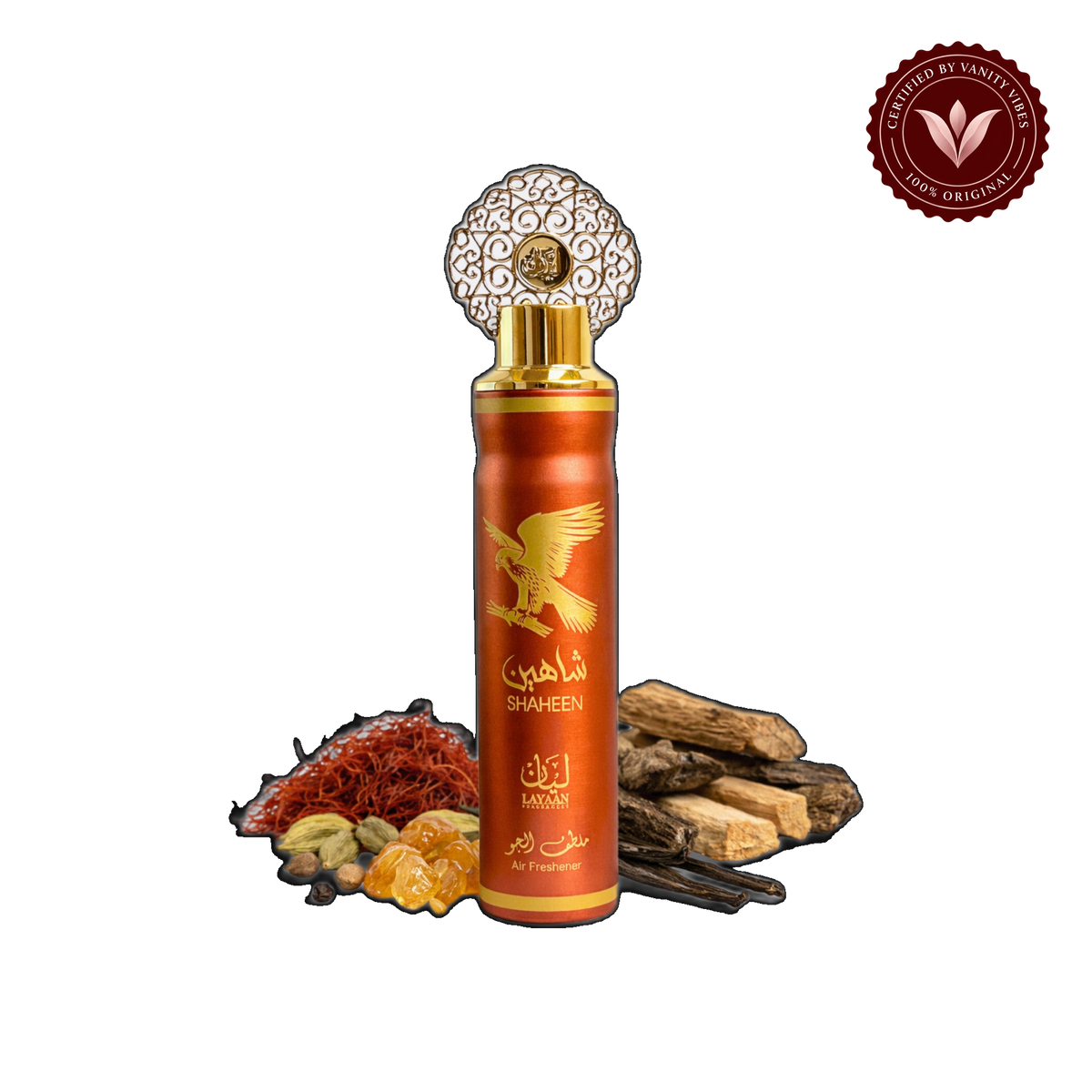 Lattafa Shaheen Air Freshener 300ml - Long Lasting Luxury Fresh Citrus Woody Room Spray for Home & Office — alternate product view — Vanity Vibes
