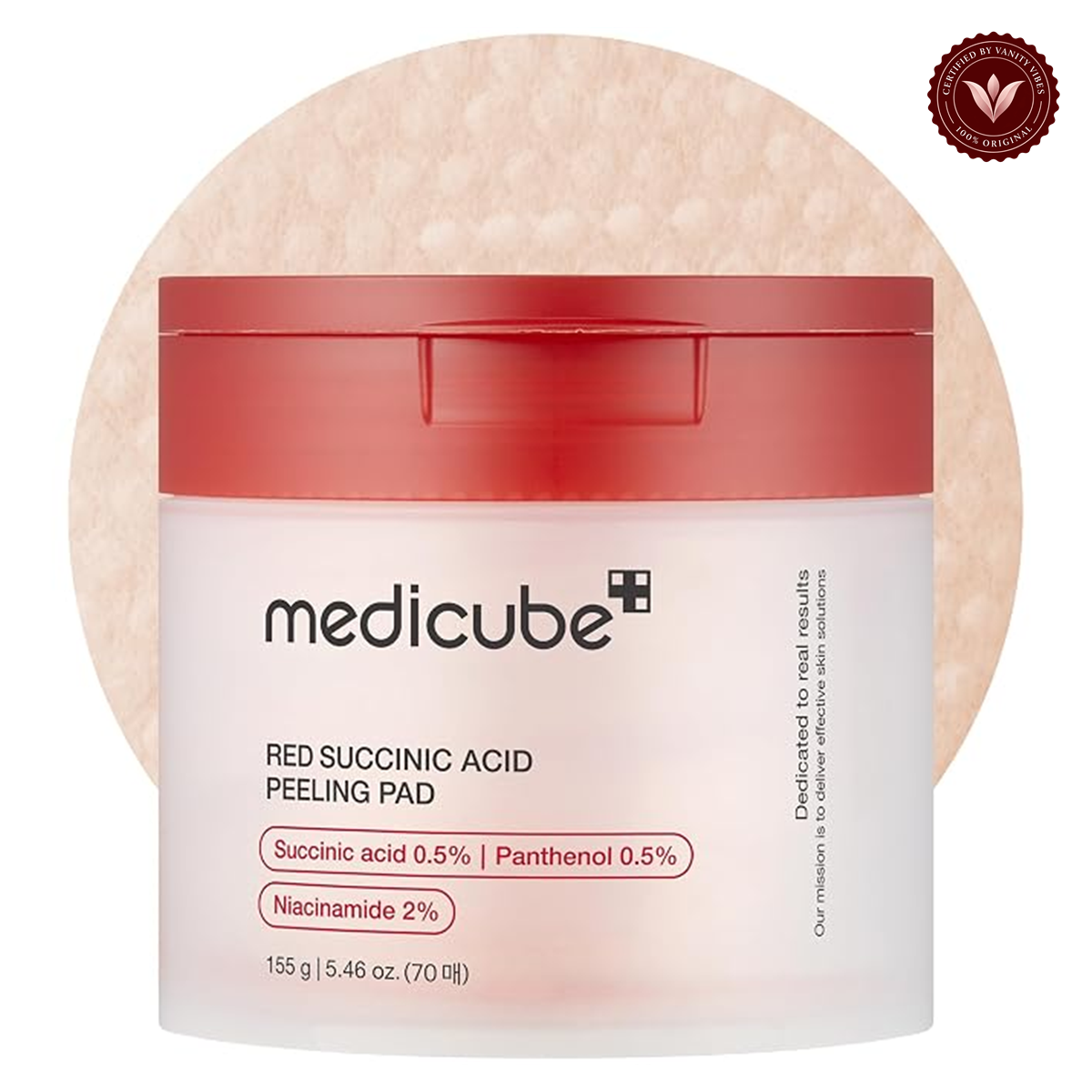 Medicube Red Succinic Acid Panthenol Pads 70 Pads alternate product photo with Vanity Vibes seal