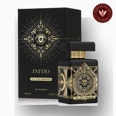 Initio Oud for Greatness 90ml bottle and box alternate view