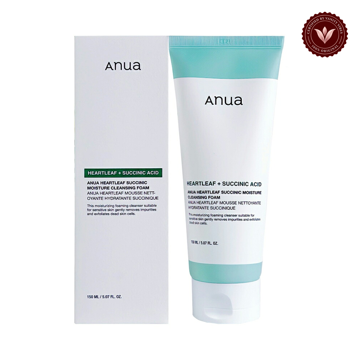 Anua Anua Heartleaf Succinic Moisture Cleansing Foam 150ml — Vanity Vibes branded product photo 2