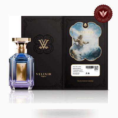 Velixir Parfums Poseidon 100ml perfume box and bottle view | Vanity Vibes Pakistan