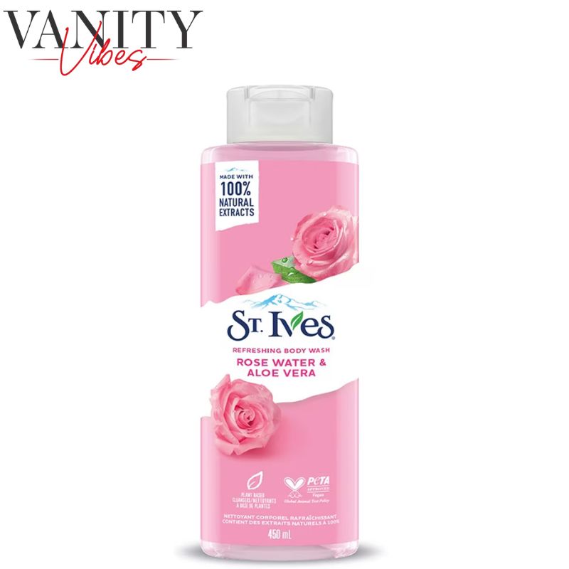 St Ives Refreshing Body Wash Rose Water & Aloe Vera 450ml Hydrating & Soothing