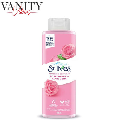 St Ives Refreshing Body Wash Rose Water & Aloe Vera 450ml Hydrating & Soothing