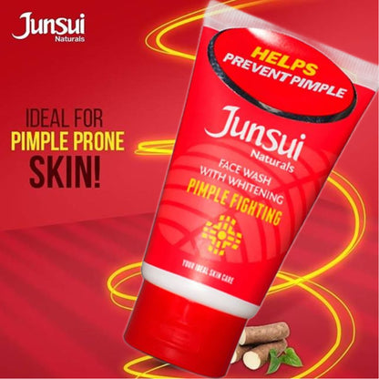 Junsui Naturals Pimple Fighting Whitening Face Wash 50g - Anti Acne Deep Cleansing Gel for Oil Control, Blemish Reduction & C