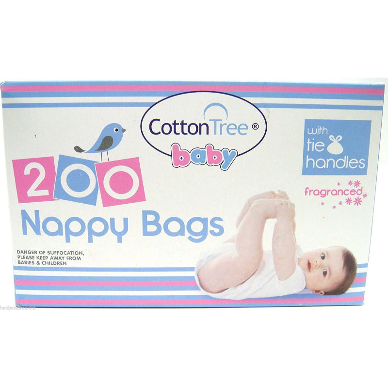 Cotton Tree Fragranced Nappy Bags with Tie Handles 200pcs Convenient & Odor‑Control