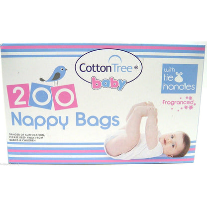 Cotton Tree Fragranced Nappy Bags with Tie Handles 200pcs Convenient & Odor‑Control