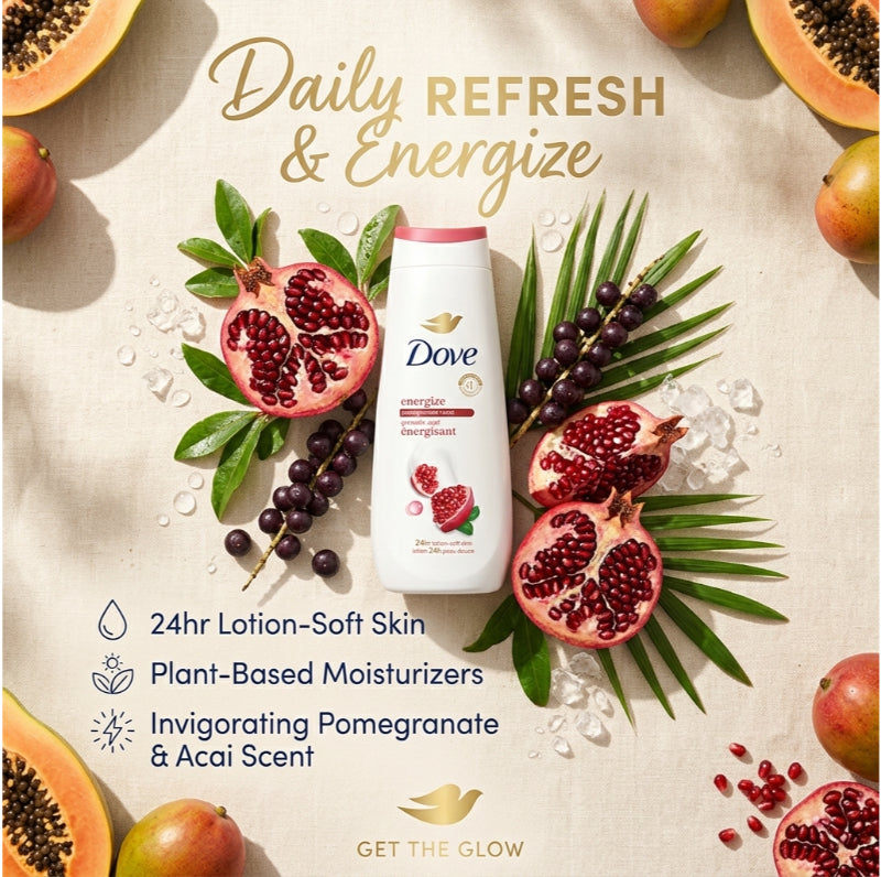 Dove Enrgize Pomegranate + Acai Body Wash 20 fl oz-591ml