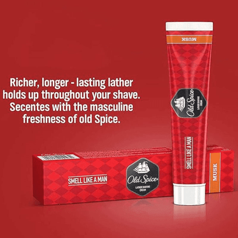 Old Spice Lather Shaving Cream with Musk Fragrance 70 g Smooth Shave & Masculine Scent