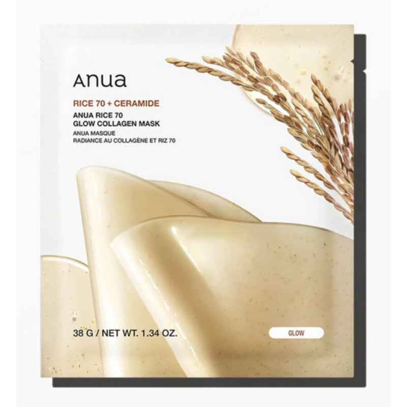 Anua Rice 70+ Ceramide Glow Collagen Mask 38 g Brightening Nourishment & Skin Barrier Care (K Beauty)