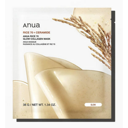 Anua Rice 70+ Ceramide Glow Collagen Mask 38 g Brightening Nourishment & Skin Barrier Care (K Beauty)