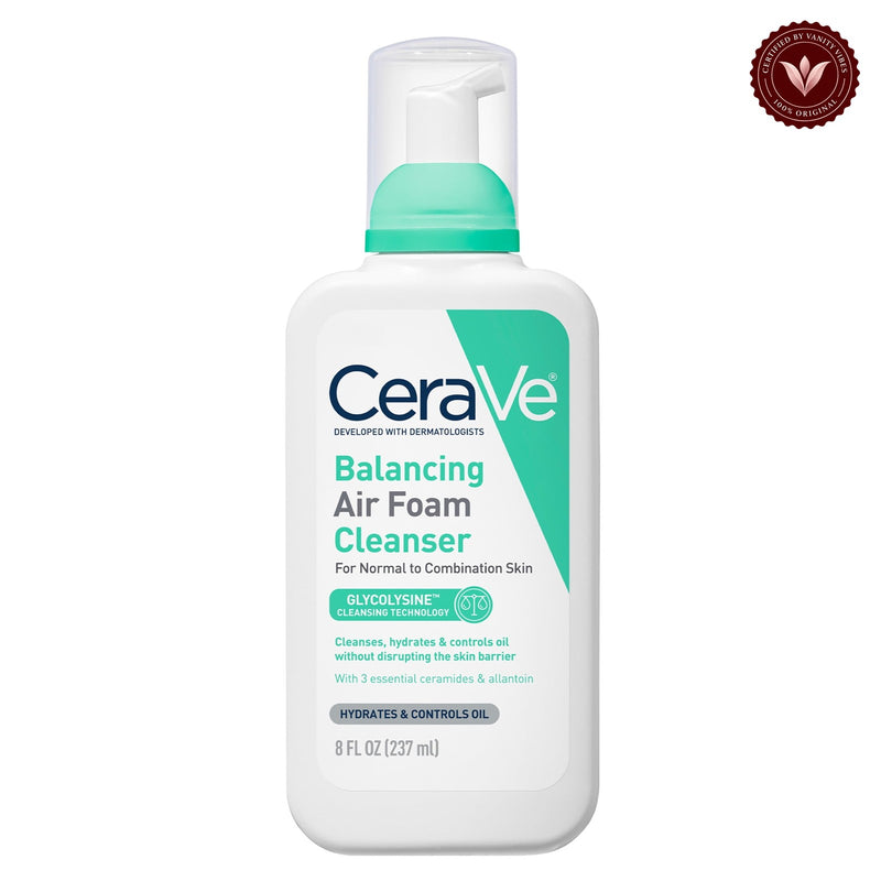 CeraVe Balancing Air Foam Cleanser 237ml front product photo with Vanity Vibes badge