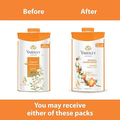Yardley London Imperial Sandalwood Perfumed Talcum Powder 250g - Premium Fragrance Collection, Long Lasting Woody Floral Scen