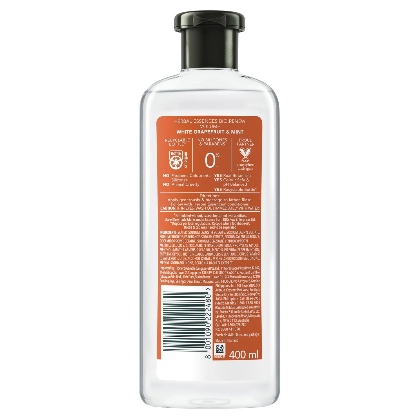 Herbal Essences Bio Renew White Grapefruit & Mint Volume Shampoo 400ml - Lightweight Volumizing Shampoo for Fine Hair with Re