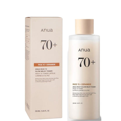 Anua Rice 70 + Ceramide Glow Milky Toner 250 ml Brightening Hydration & Skin Barrier Support (K Beauty)