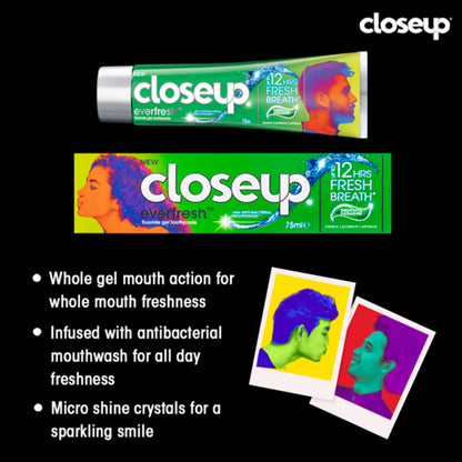 Closeup Everfresh Fluoride Gel Toothpaste Up to 12 Hours Fresh Breath Menthol Paradise 90g