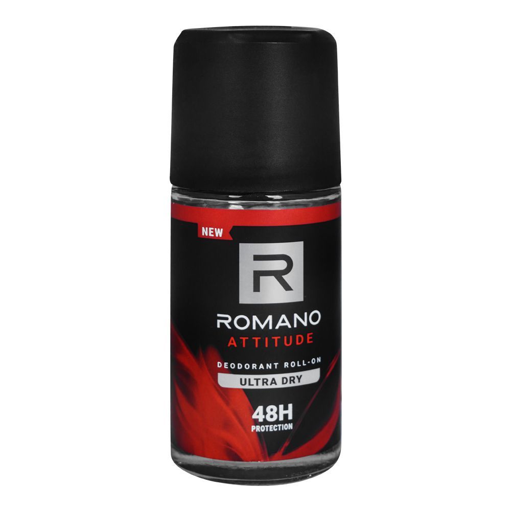 Romano Attitude Ultra Dry Deodorant Roll On 50ml - Long Lasting Anti Perspirant for Men with Sweat Control, Fresh Masculine F