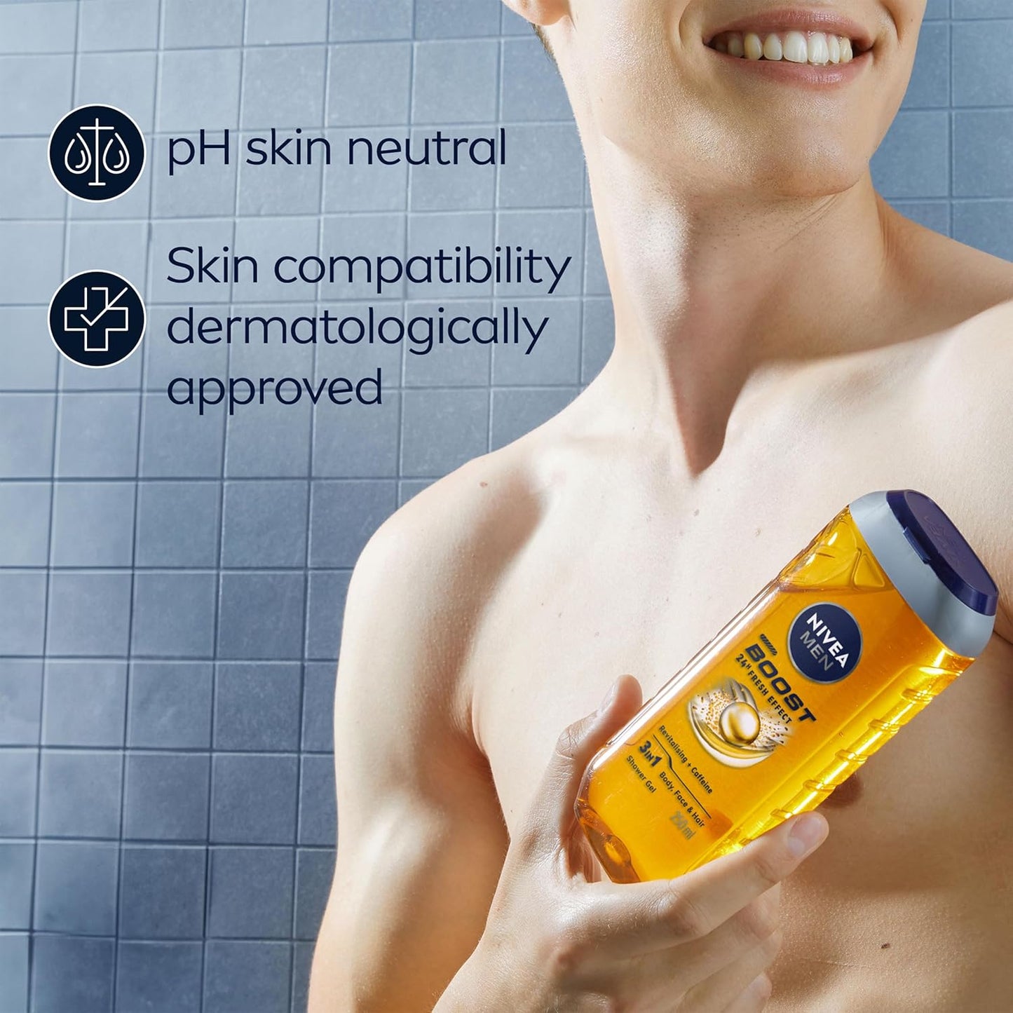 Nivea Men Boost 24H Fresh Effect 3-In-1 Shower Gel For Body, Face & Hair 250ml