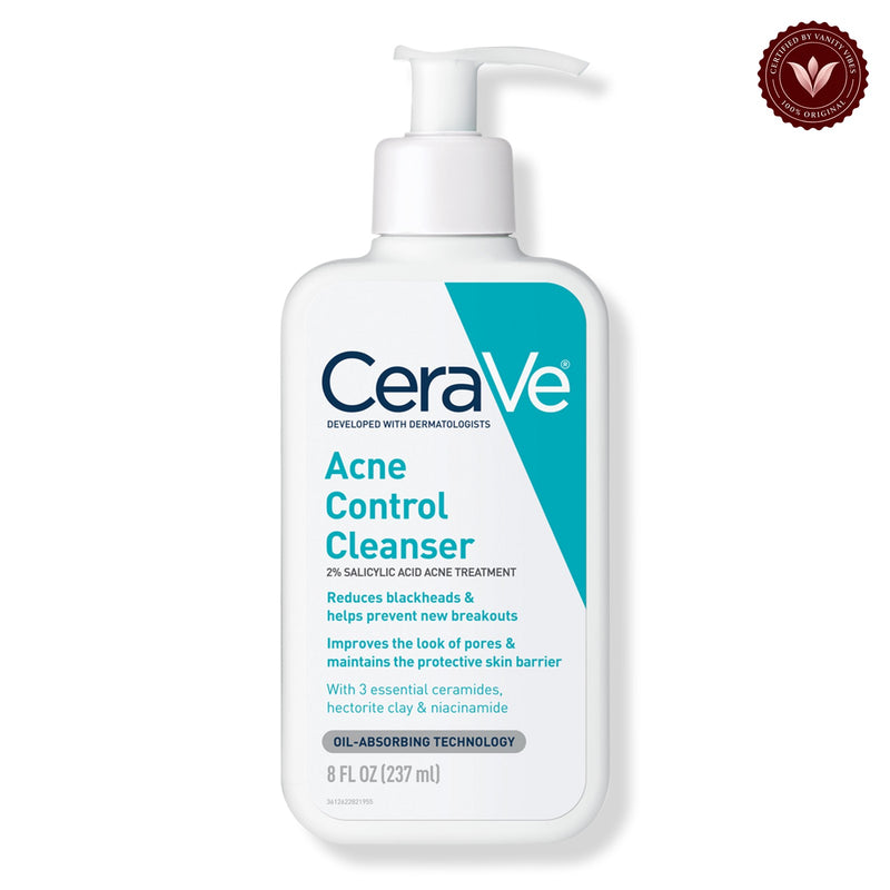 CeraVe Acne Control Cleanser 2% Salicylic Acid 237ml front product photo with Vanity Vibes badge