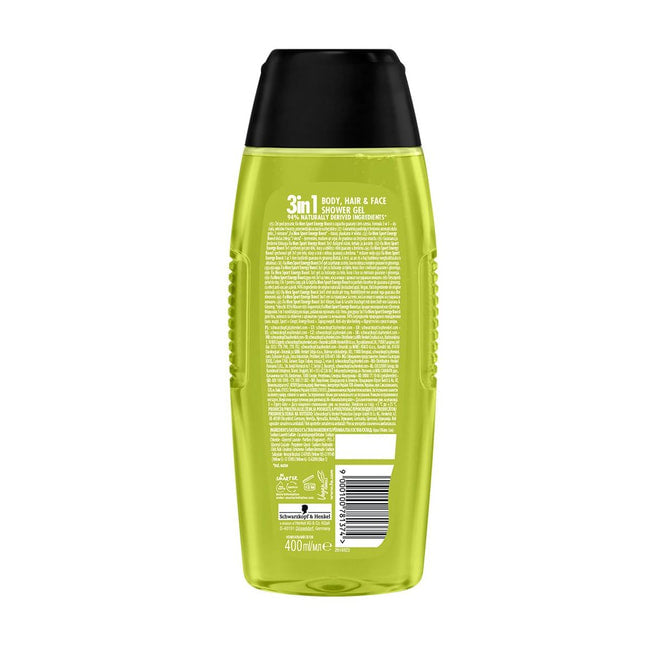 Fa Men Sport Energy Boost 3-in-1 Hair, Body & Face Shower Gel 400ml – 95% Naturally Derived Ingredients