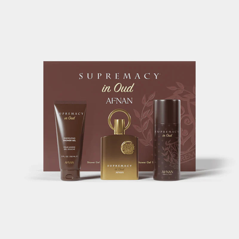 Afnan Supremacy In Oud Gift Set,for Men & Women, Extrait de Parfum 100ml / Shower gel 150ml / Perfume Deo Spray 150ml