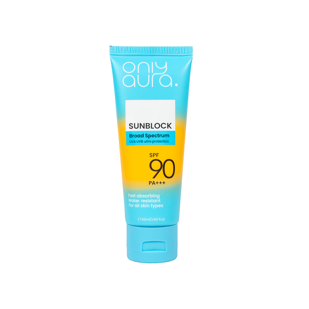 Only Aura Sun Block SPF90 50ml – Ultra High Protection Sunscreen for Strong UVA/UVB Defense, Sunburn Prevention, Skin Hydrati