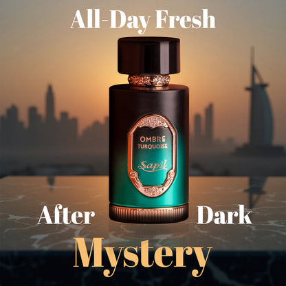 Sapil Ombre Turquoise Eau de Parfum for Men & Women 100ml - Long Lasting Fresh Aquatic Woody Fragrance Perfume with Citrus Ma