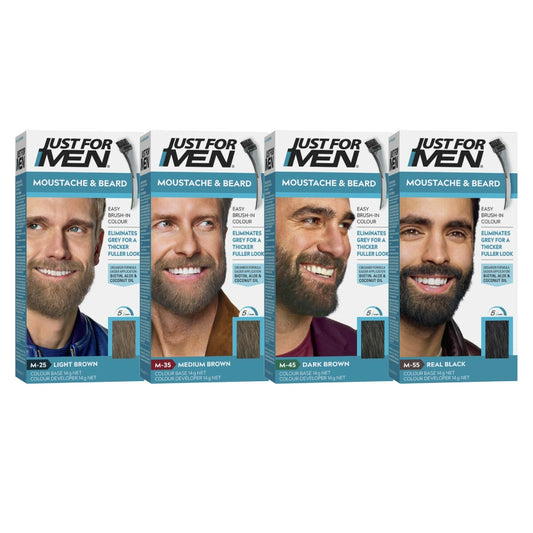Just for Men Moustache & Beard Easy Brush-In Color M-45 Dark Brown - Restores Original Color | 14g Color Base + 14g Developer
