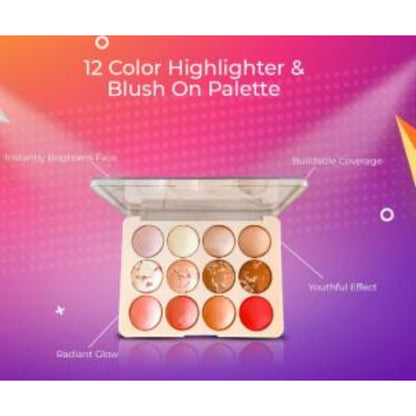 Glamorous Face 12 Color Highlighter & Blush On Palette (02)