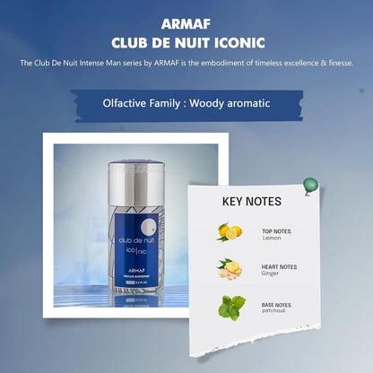 Armaf Club De Nuit Iconic Perfumed Body Spray 250ml Long-Lasting Bold & Masculine Fragrance