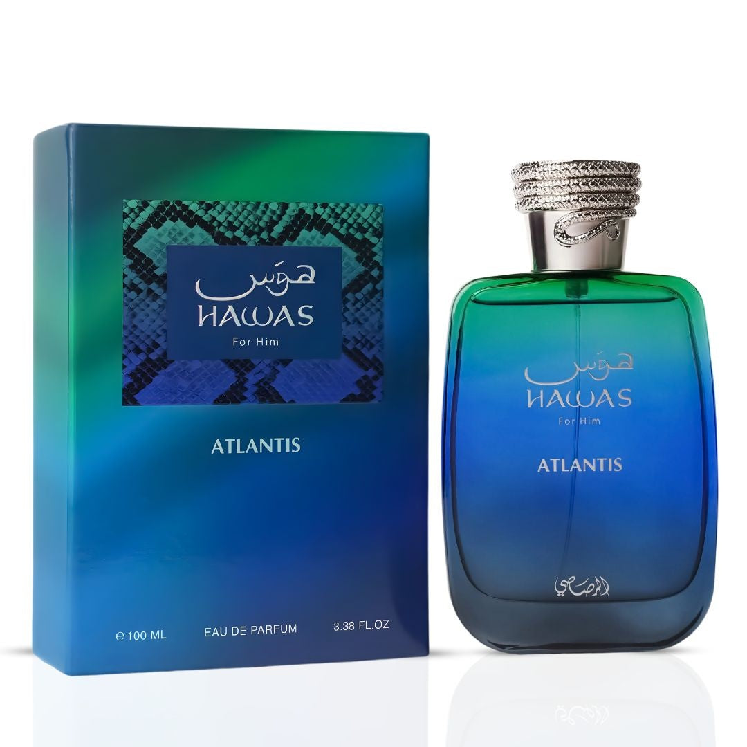 Hawas Atlantis Eau De Parfum Spray 100ml by Rasasi Long-Lasting Fresh & Masculine Fragrance