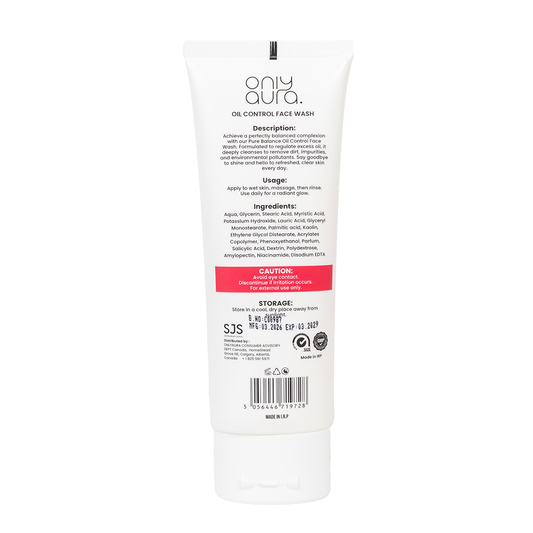 Only Aura Face Wash Oil Control 100ml - Deep Cleansing Skincare Face Wash for Excess Oil Removal, Acne Control, Pore Purifica