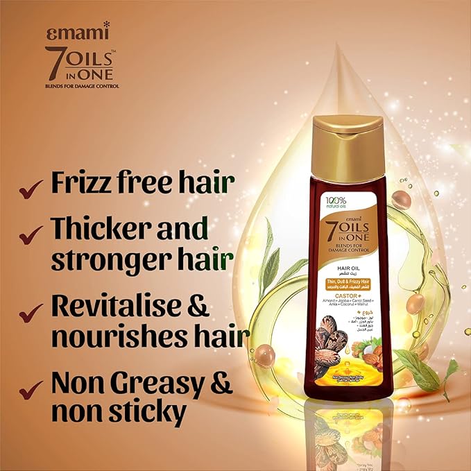 Emami 7 in 1 Blends Damage Control Castor Hair Oil 100ml - Nourishing Hair Care Oil for Hair Repair, Smooth Shiny & Strong He