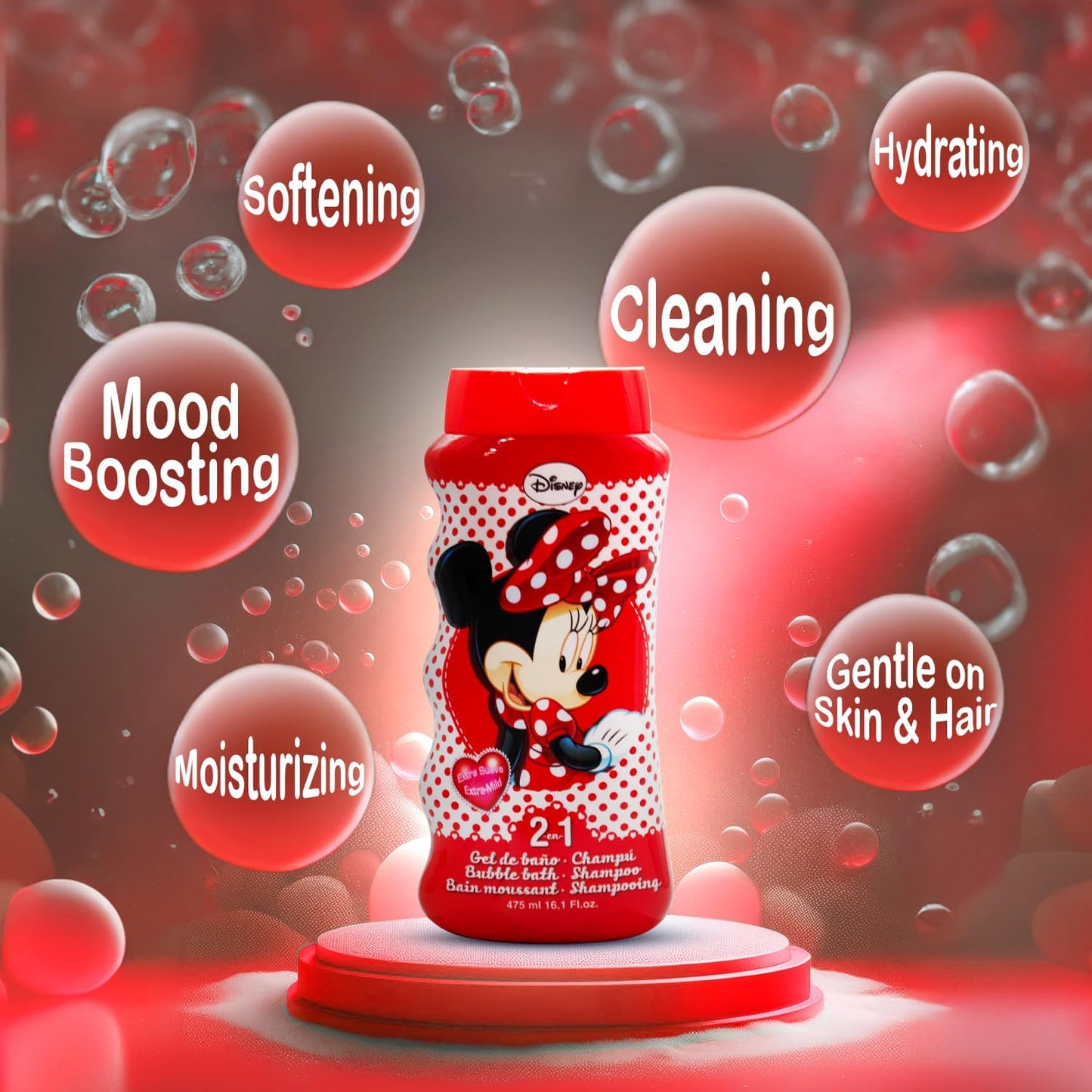 Lorenay Disney Minnie 2-in-1 Bubble Bath & Shampoo 475ml - Gentle Kids Hair & Body Wash for Soft Cleansing, Tear-Free Formula