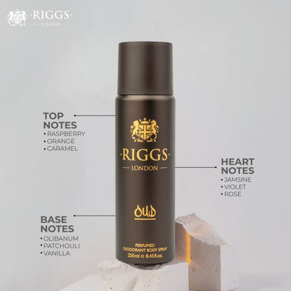 Riggs London Oud Perfumed Deodorant Body Spray 250ml Long-Lasting Rich & Exotic Fragrance