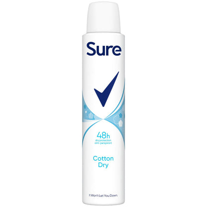 Sure Women 48Hr Cotton Dry Antiperspirant Deodorant Spray 200ml Long-Lasting Freshness & Sweat Protection