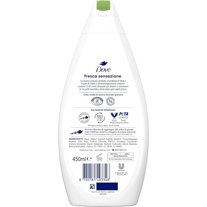 Dove Fresca Sensazione Moisturizing Shower Gel 450ml – Refreshing & Gentle Hydrating Body Wash for Smooth & Soft Skin